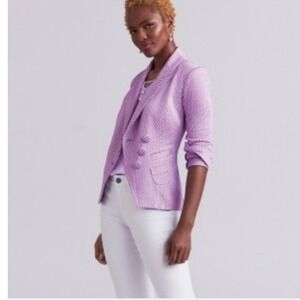 Cabi 5847 Purple Pink Geometric Diamond Knit Blazer Jacket Womens XL